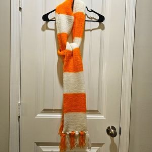 Hand Knit Scarf - Orange and White